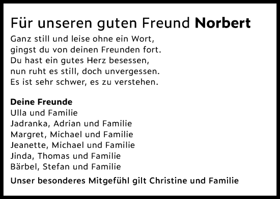 Traueranzeige von Norbert  von MARKT Bad Oldesloe/Reinfeld und Stormarner Tageblatt