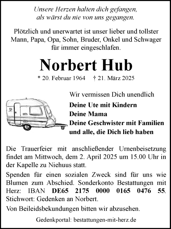 Traueranzeige von Norbert Hub von Flensburger Tageblatt