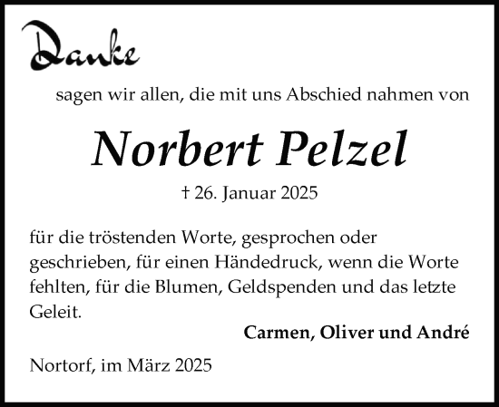 Traueranzeige von Norbert Pelzel von Schleswig-Holsteinische Landeszeitung