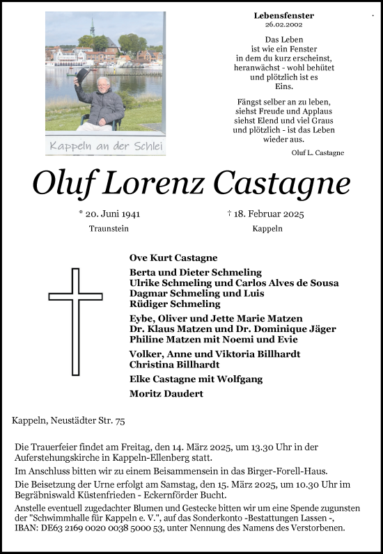 Traueranzeige von Oluf Lorenz Castagne von Schleswiger Nachrichten, Schlei-Bote