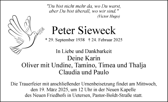 Traueranzeige von Peter Sieweck von Uetersener Nachrichten, Der tip am Wochenende