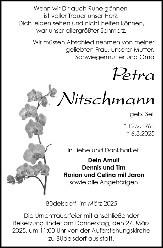 Traueranzeige von Petra Nitschmann von Schleswig-Holsteinische Landeszeitung