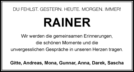 Traueranzeige von Rainer  von Heimatspiegel