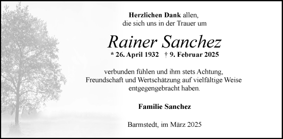 Traueranzeige von Rainer Sanchez von Elmshorner Nachrichten, Barmstedter Zeitung