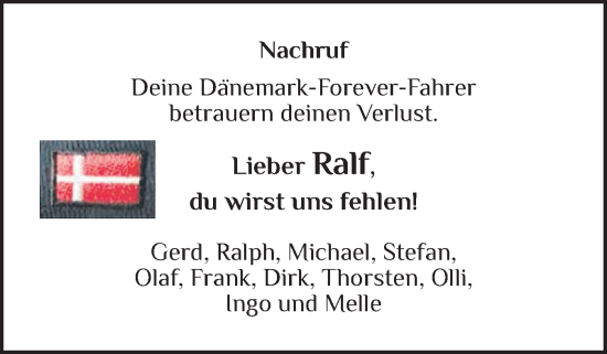 Traueranzeige von Ralf  von Schleswig-Holsteinische Landeszeitung