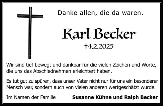 Traueranzeige von Ralf Becker von MARKT Ratzeburg/Mölln