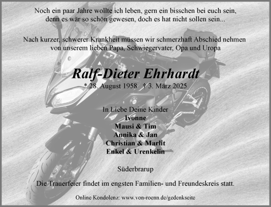 Traueranzeige von Ralf-Dieter Ehrhardt von Region Flensburg