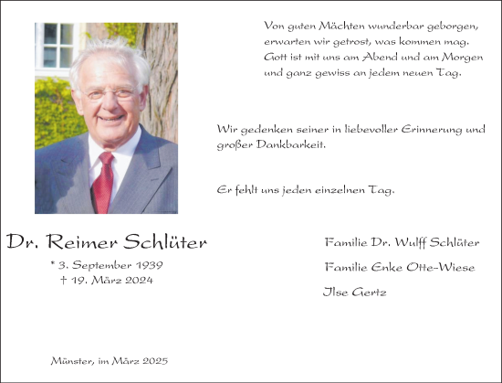 Traueranzeige von Reimer Schlüter von Region Flensburg