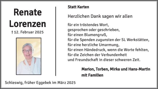 Traueranzeige von Renate Lorenzen von Region Flensburg