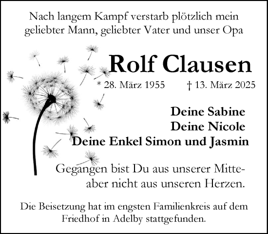 Traueranzeige von Rolf Clausen von Flensburger Tageblatt