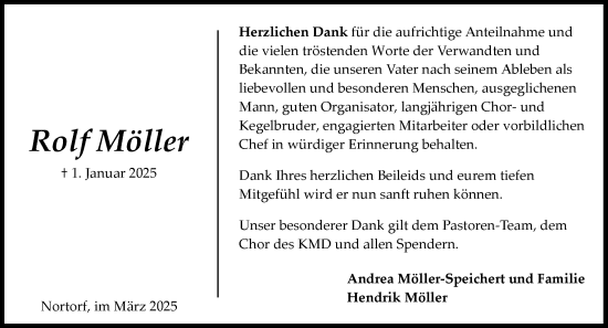 Traueranzeige von Rolf Möller von Schleswig-Holsteinische Landeszeitung