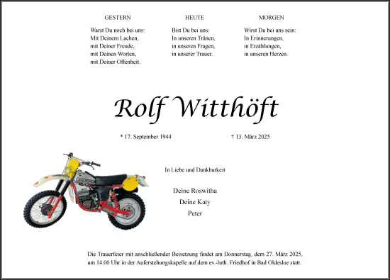 Traueranzeige von Rolf Witthöft von MARKT Bad Oldesloe/Reinfeld und Stormarner Tageblatt