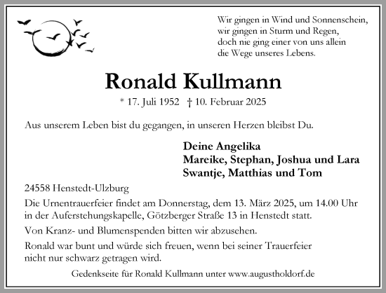 Traueranzeige von Ronald Kullmann von Umschau