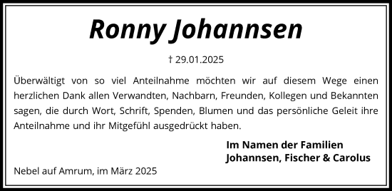 Traueranzeige von Ronny Johannsen von Der Insel-Bote