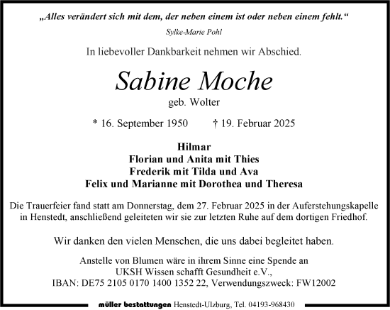 Traueranzeige von Sabine Moche von Umschau
