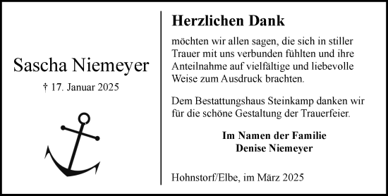 Traueranzeige von Sascha Niemeyer von Wochenend Anzeiger