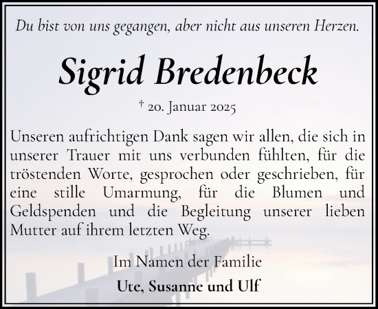 Traueranzeige von Sigrid Bredenbeck von Flensburger Tageblatt