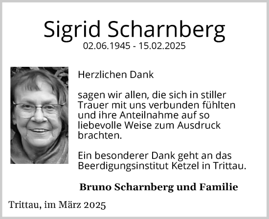 Traueranzeige von Sigrid Scharnberg von Stormarner Tageblatt