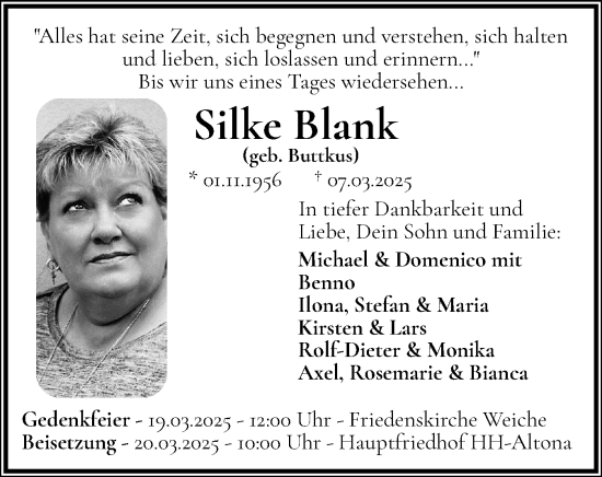 Traueranzeige von Silke Blank von Flensburger Tageblatt