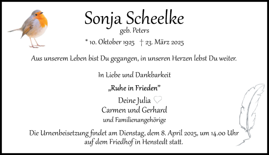Traueranzeige von Sonja Scheelke von Umschau