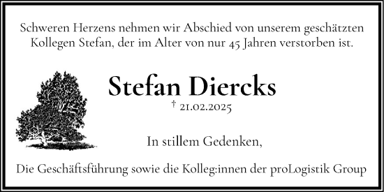 Traueranzeige von Stefan Diercks von Stormarner Tageblatt