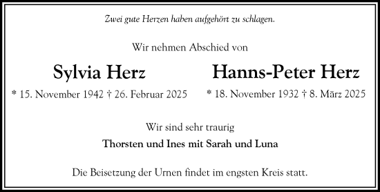 Traueranzeige von Sylvia Herz von Heimatspiegel