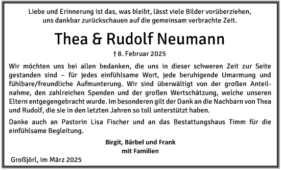 Traueranzeige von Thea Neumann von Flensburger Tageblatt