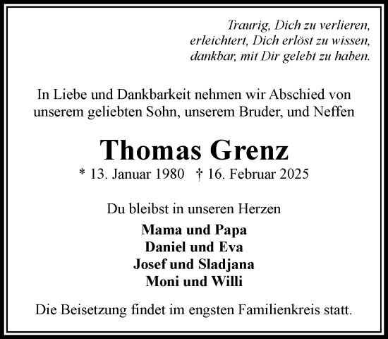 Traueranzeige von Thomas Grenz von Wochenend Anzeiger
