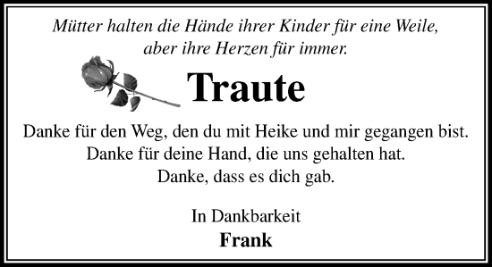 Traueranzeige von Traute  von Wochenend Anzeiger