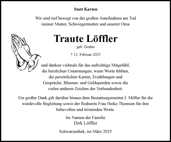 Traueranzeige von Traute Löffler von Wochenend Anzeiger