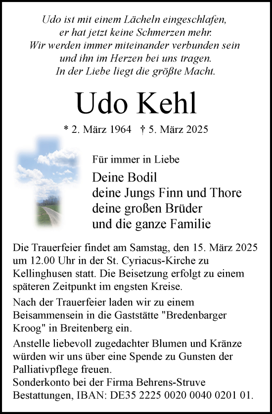 Traueranzeige von Udo Kehl von Norddeutsche Rundschau, Wilstersche Zeitung, Glückstädter Fortuna