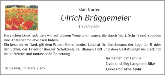 Traueranzeige von Ulrich Brüggemeier von Schleswiger Nachrichten, Schlei-Bote