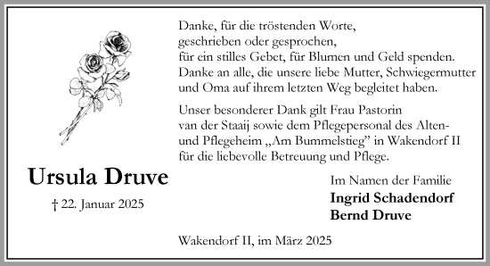 Traueranzeige von Ursula Druve von Umschau