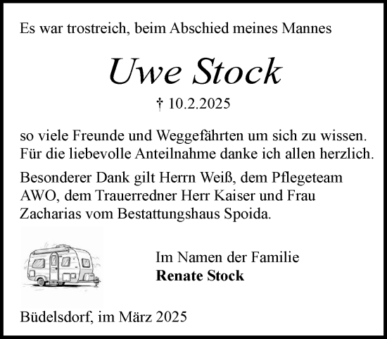 Traueranzeige von Uwe Stock von Schleswig-Holsteinische Landeszeitung