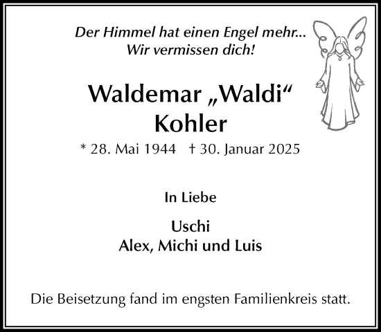 Traueranzeige von Waldemar Kohler von MARKT Glinde/Reinfeld
