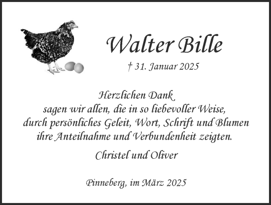 Traueranzeige von Walter Bille von Region Pinneberg und tip Pinneberg