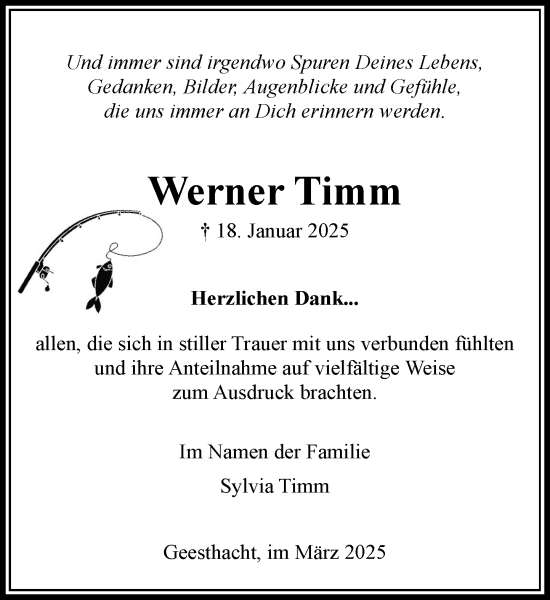 Traueranzeige von Werner Timm von Wochenend Anzeiger