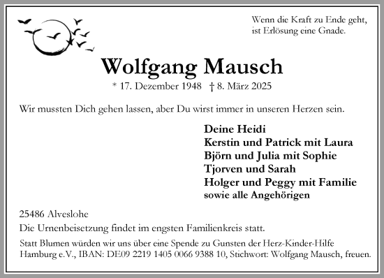 Traueranzeige von Wolfgang Mausch von Umschau