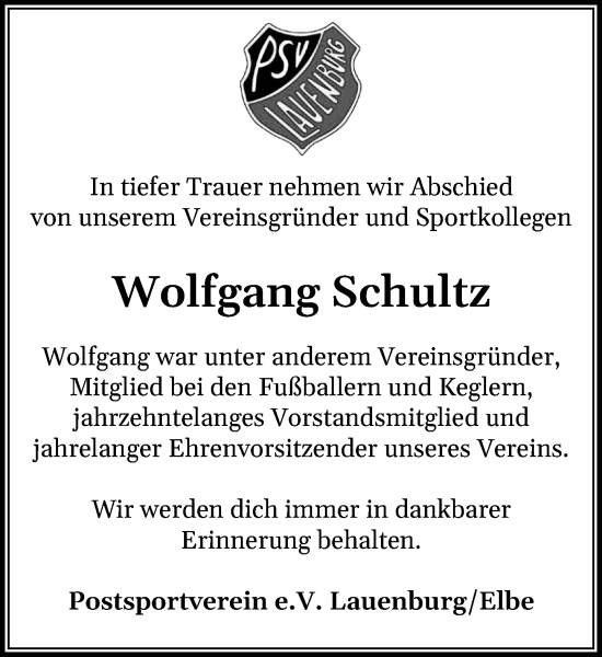Traueranzeige von Wolfgang Schultz von Wochenend Anzeiger