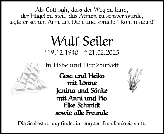 Traueranzeige von Wulf Seiler von Flensburger Tageblatt