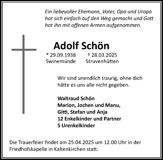 Traueranzeige von Adolf Schön von Umschau
