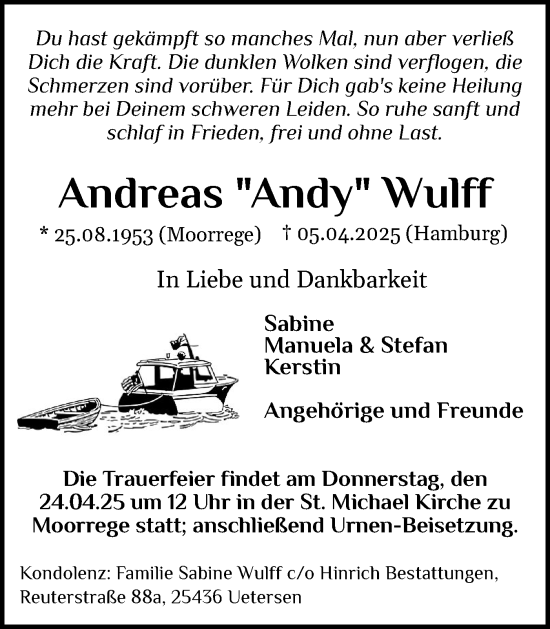 Traueranzeige von Andreas Wulff von Uetersener Nachrichten, Der tip am Wochenende