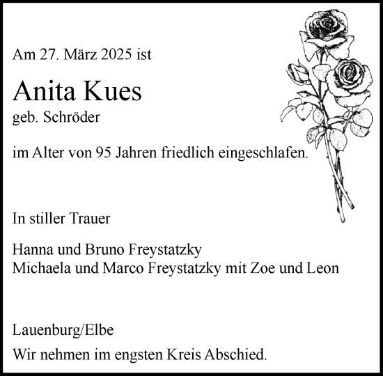Traueranzeige von Anita Kues von Wochenend Anzeiger