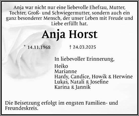 Traueranzeige von Anja Horst von Holsteinischer Courier