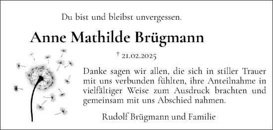 Traueranzeige von Anne Mathilde Brügmann von Flensburger Tageblatt