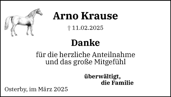 Traueranzeige von Arno Krause von Eckernförder Zeitung, Hallo Eckernförde