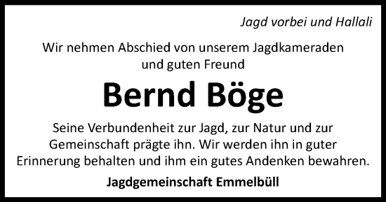 Traueranzeige von Bernd Böge von Husumer Nachrichten, Nordfriesland Tageblatt