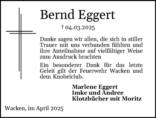 Traueranzeige von Bernd Eggert von Norddeutsche Rundschau, Wilstersche Zeitung, Glückstädter Fortuna