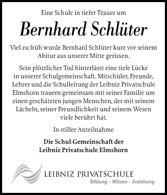 Traueranzeige von Bernhard Schlüter von A. Beig Gesamtausgabe