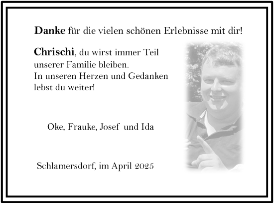 Traueranzeige von Chrischi  von MARKT Bad Oldesloe/Reinfeld und Stormarner Tageblatt
